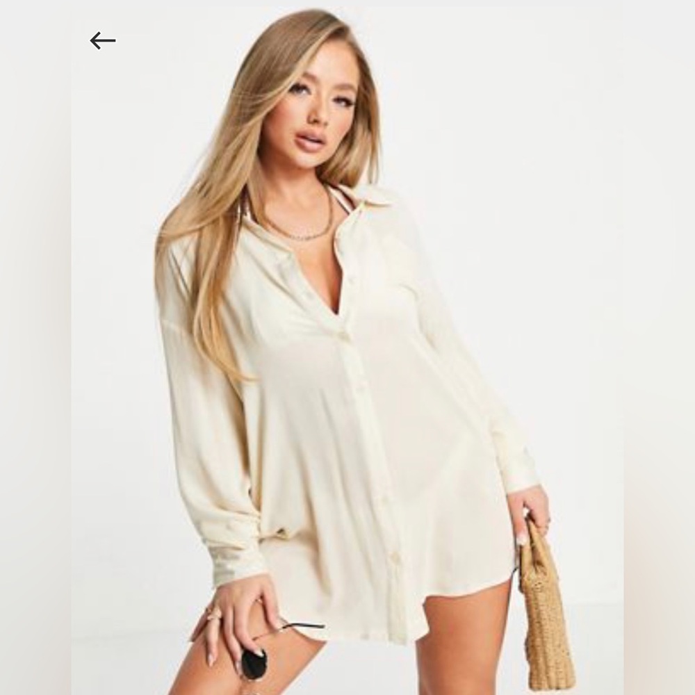 Missguided - Button Down Collared Shirt - Cream - Used Condition